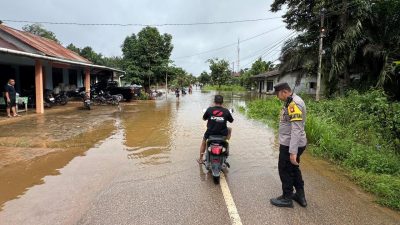 Banjir Rendam Akses Permukiman di Teraju Barat, Kapolsek Toba Turun Langsung Pantau Debit Air dan Imbau Warga Waspada