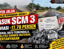 PROYEK Rp 45 MILIAR JALAN NEGARA SP. BALAI KARANGAN – RASAU I KOLAPS DI SCM 3: DEVIASI -17,78%, PT SINAR TELIYAI GAGAL TOTAL, BPJN KALBAR TUTUP MATA?